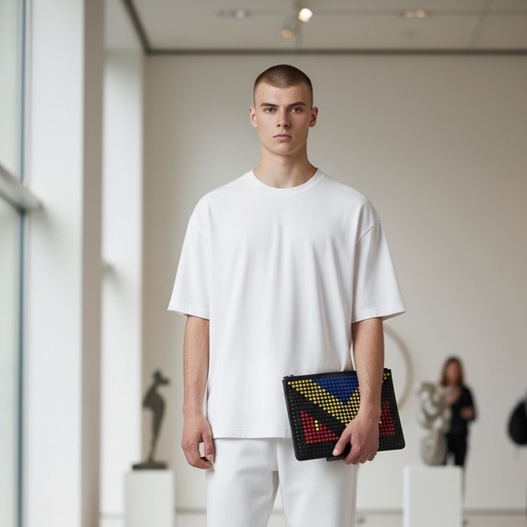 Fendi Monster Studs Leather Clutch Leather Bag Multicolor Rare LARGE Limited Ed - Picture 16 of 16